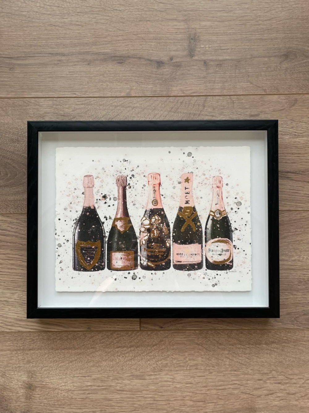 Framed Champagne Bottles Wall Art - Pink & Black